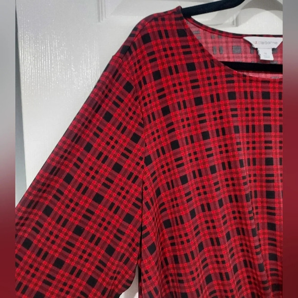 Liz Claiborne Red and Black Plaid 3/4 Sleeve Blouse in Size 1X - Picture 3 of 9